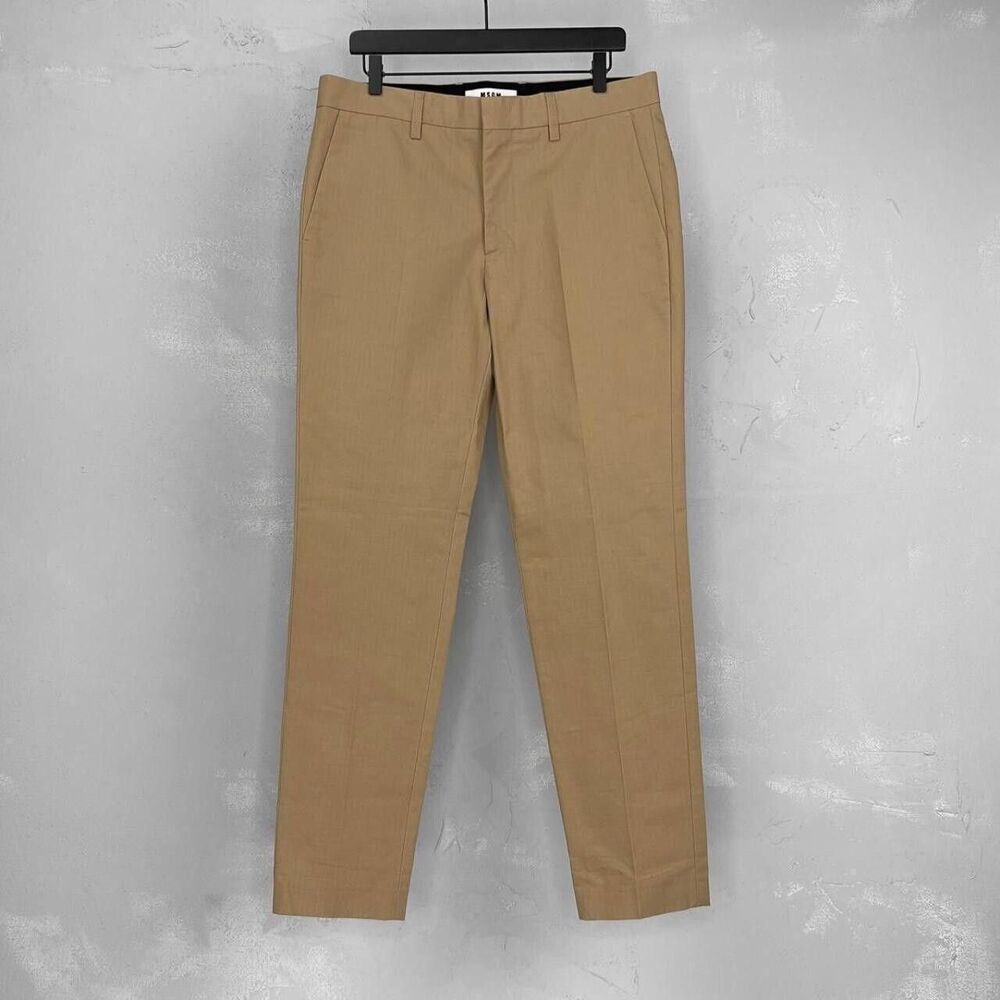 MSGM Tailored Cut Trousers in Khaki Cotton Rip-Stop Fabric It 50, US 34